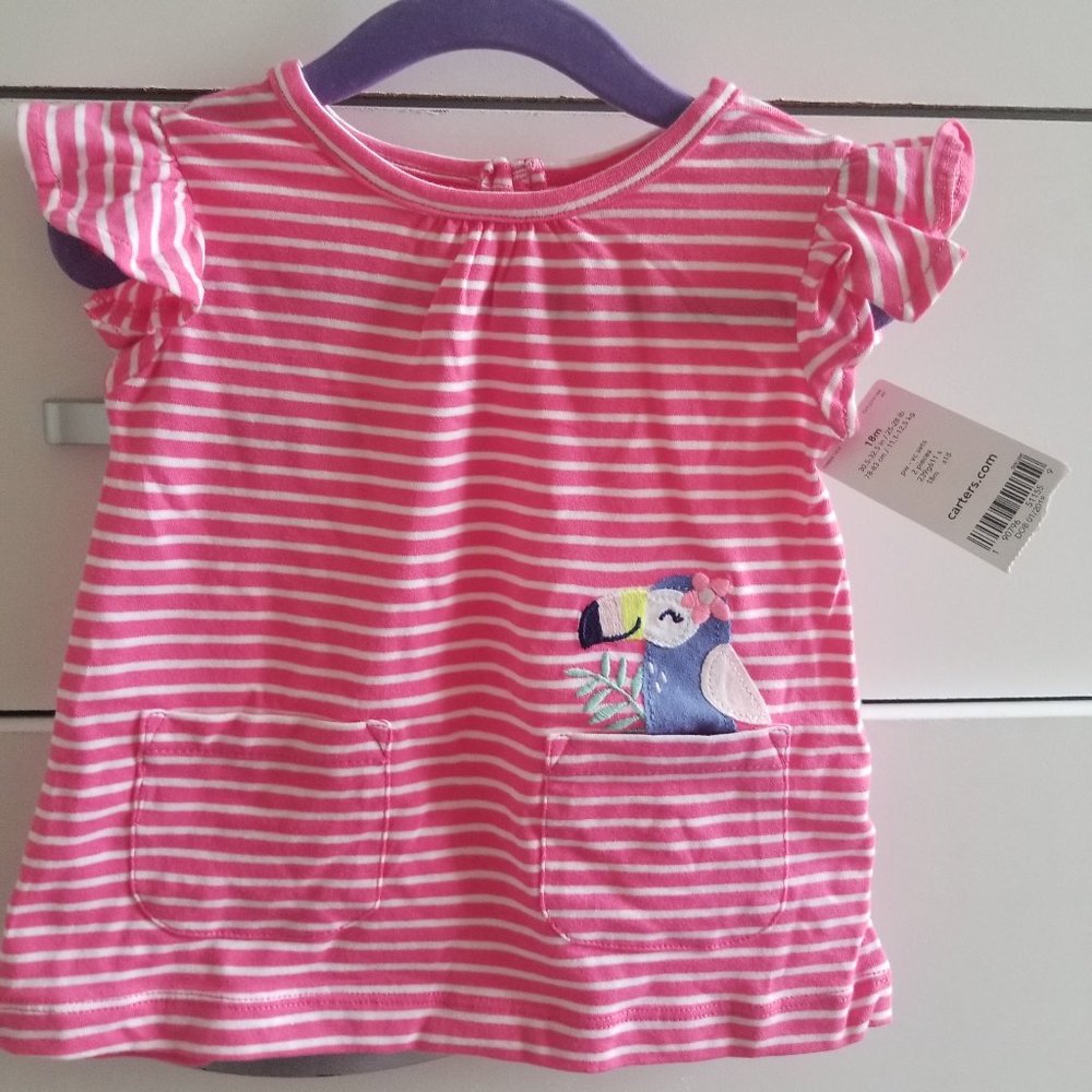 Girl shirt pink white Parrot Tee